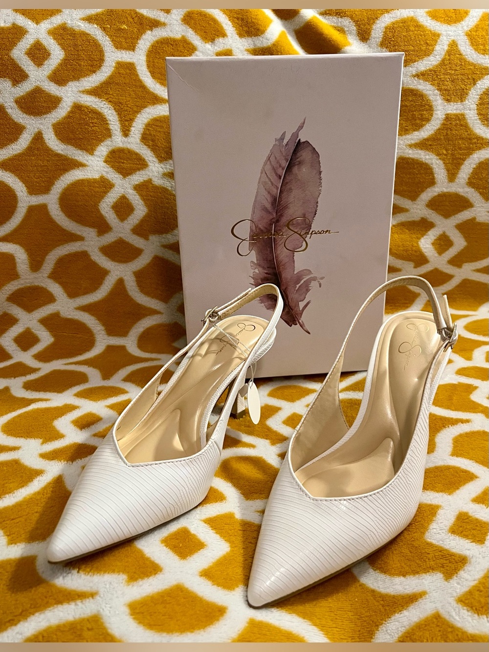 Jessica Simpson White Women’s 7 M Leather Slingback Pointed Toe Ankle Strap